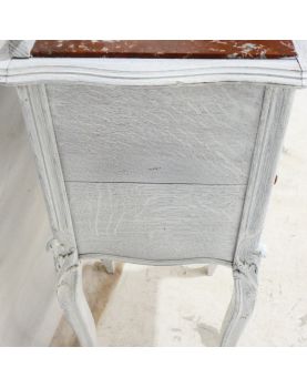 Chevet 1 Porte 1 Tiroir Style Louis XV Pied Galbés avec Corniche Patiné Blanc