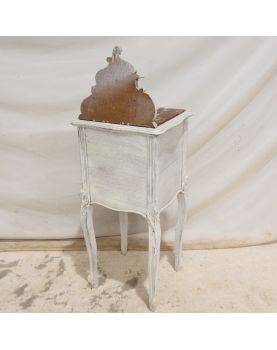 Chevet 1 Porte 1 Tiroir Style Louis XV Pied Galbés avec Corniche Patiné Blanc