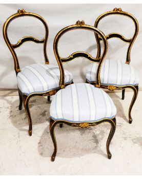 Série de 3 Chaises Napoléon III en Bois Noirci et Doré