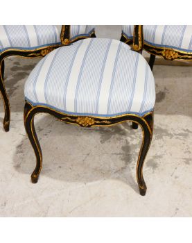 Set of 3 Napoleon III Chairs in Blackened and Gilded Wood