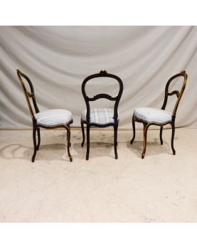 Set of 3 Napoleon III Chairs in Blackened and Gilded Wood