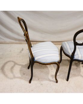 Set of 3 Napoleon III Chairs in Blackened and Gilded Wood