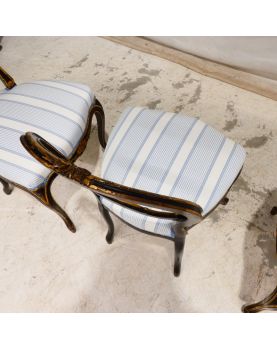 Set of 3 Napoleon III Chairs in Blackened and Gilded Wood