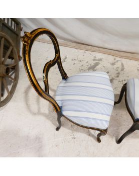 Set of 3 Napoleon III Chairs in Blackened and Gilded Wood