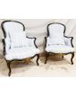 Paire de Fauteuils Napoléon III Style Louis XV en Bois Noirci et Doré avec Coussins