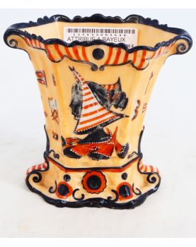 Small Porcelain Vase with Lakeside Decor Attributed to Bayeux