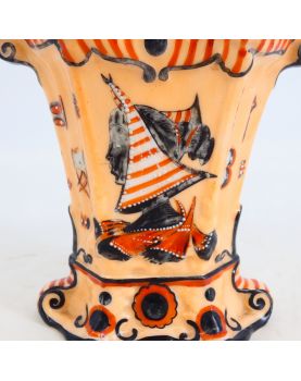 Small Porcelain Vase with Lakeside Decor Attributed to Bayeux