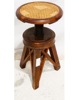 Wooden Tripod Piano Stool with Cane Seat