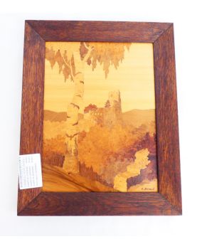 Panneau en Bois Marqueté Décor Château R.STRAUB