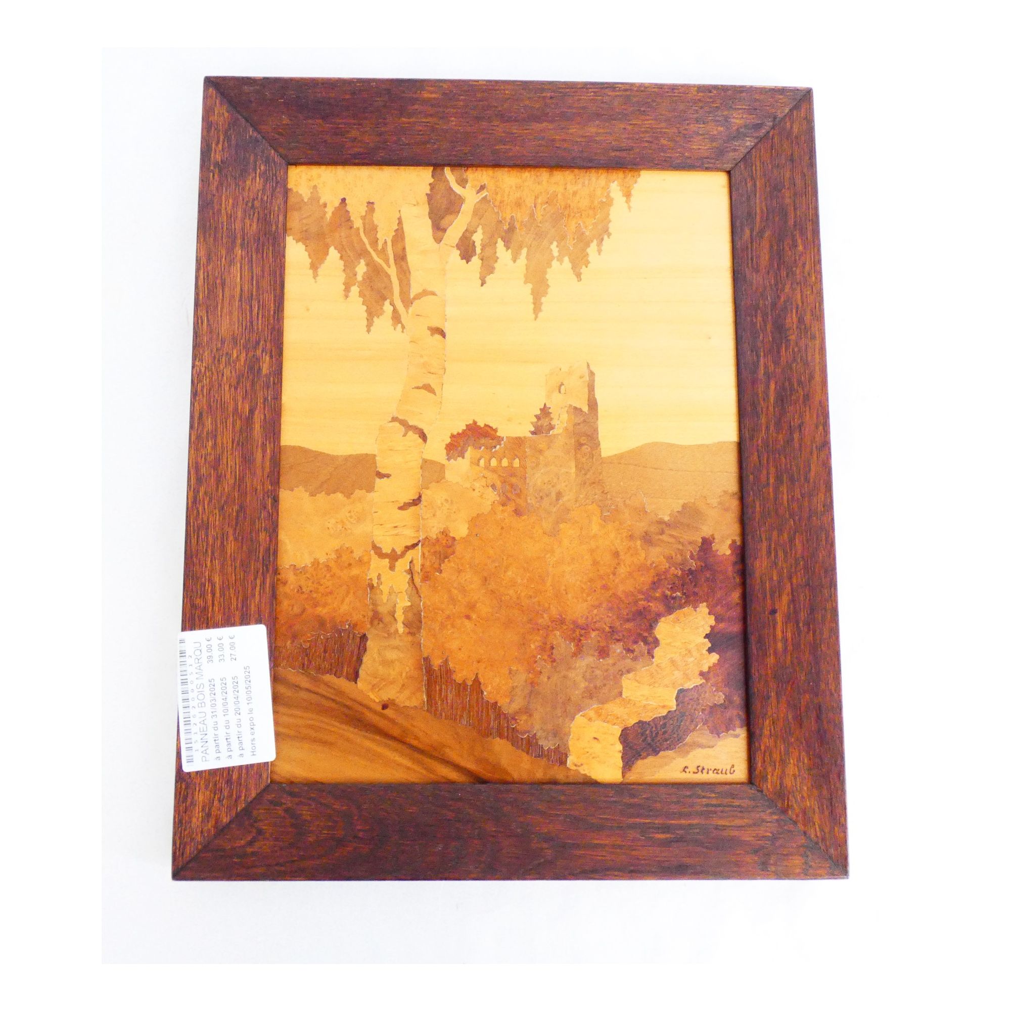 Inlaid Wooden Panel with Castle Decor R.STRAUB Inlaid Wooden Panel with Castle Decor R.STRAUB