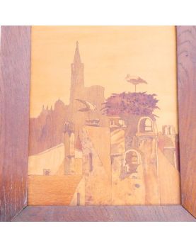 Inlaid Wooden Panel of Storks