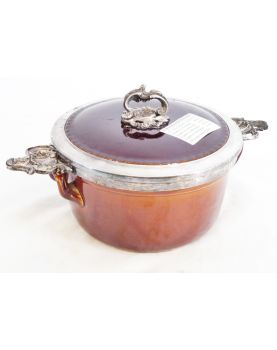 Small Brown Ceramic Daubière with Metal Frame