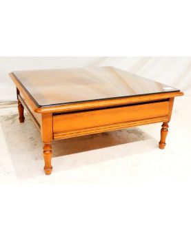 Square Coffee Table with 1 Drawer and Glass Top