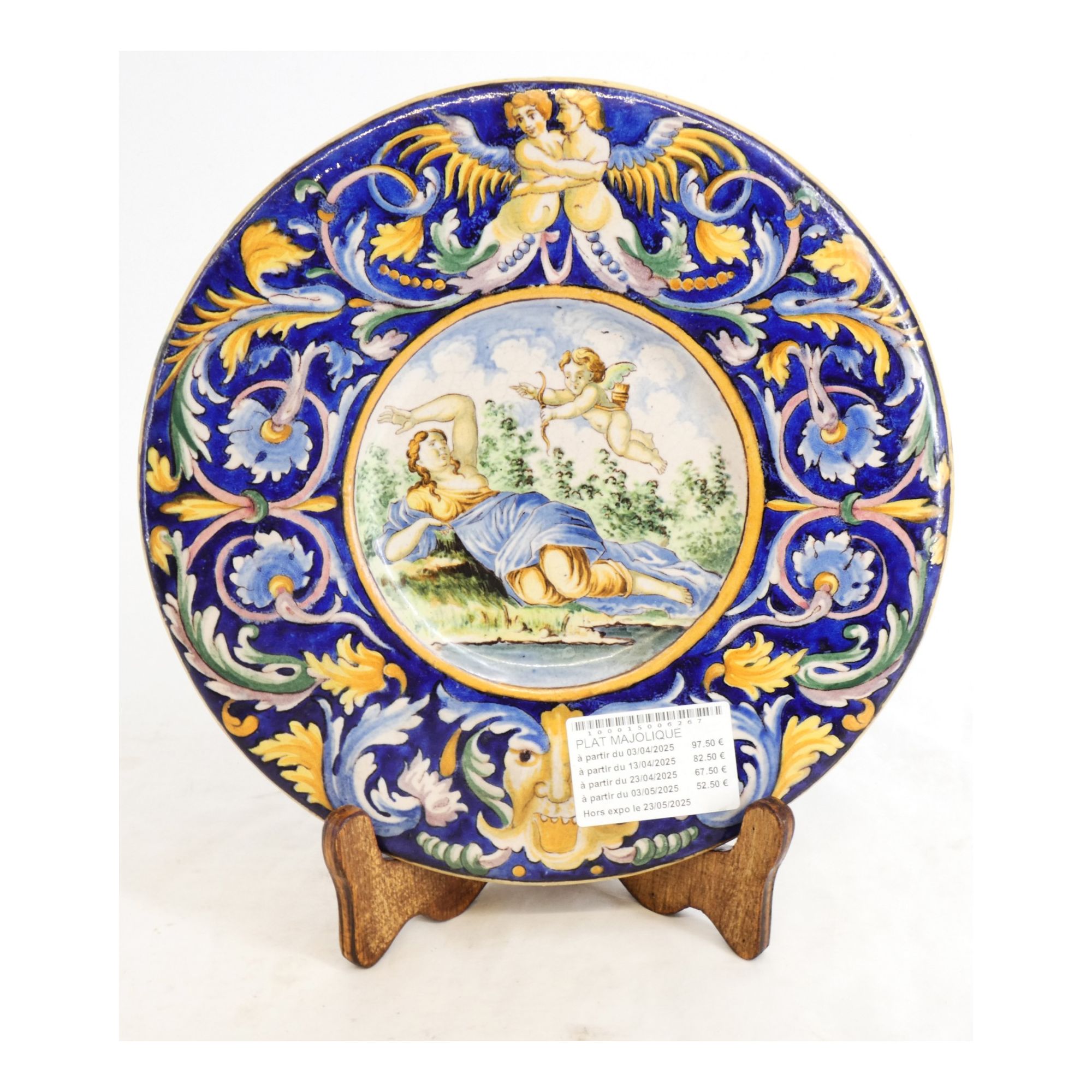 Majolica Dish with Wooden Stand Majolica Dish with Wooden Stand