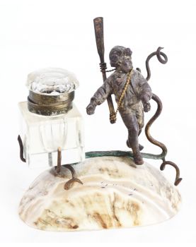 Small Spelter Inkwell with Marine Decor