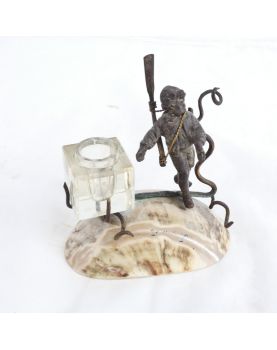 Small Spelter Inkwell with Marine Decor