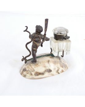 Small Spelter Inkwell with Marine Decor