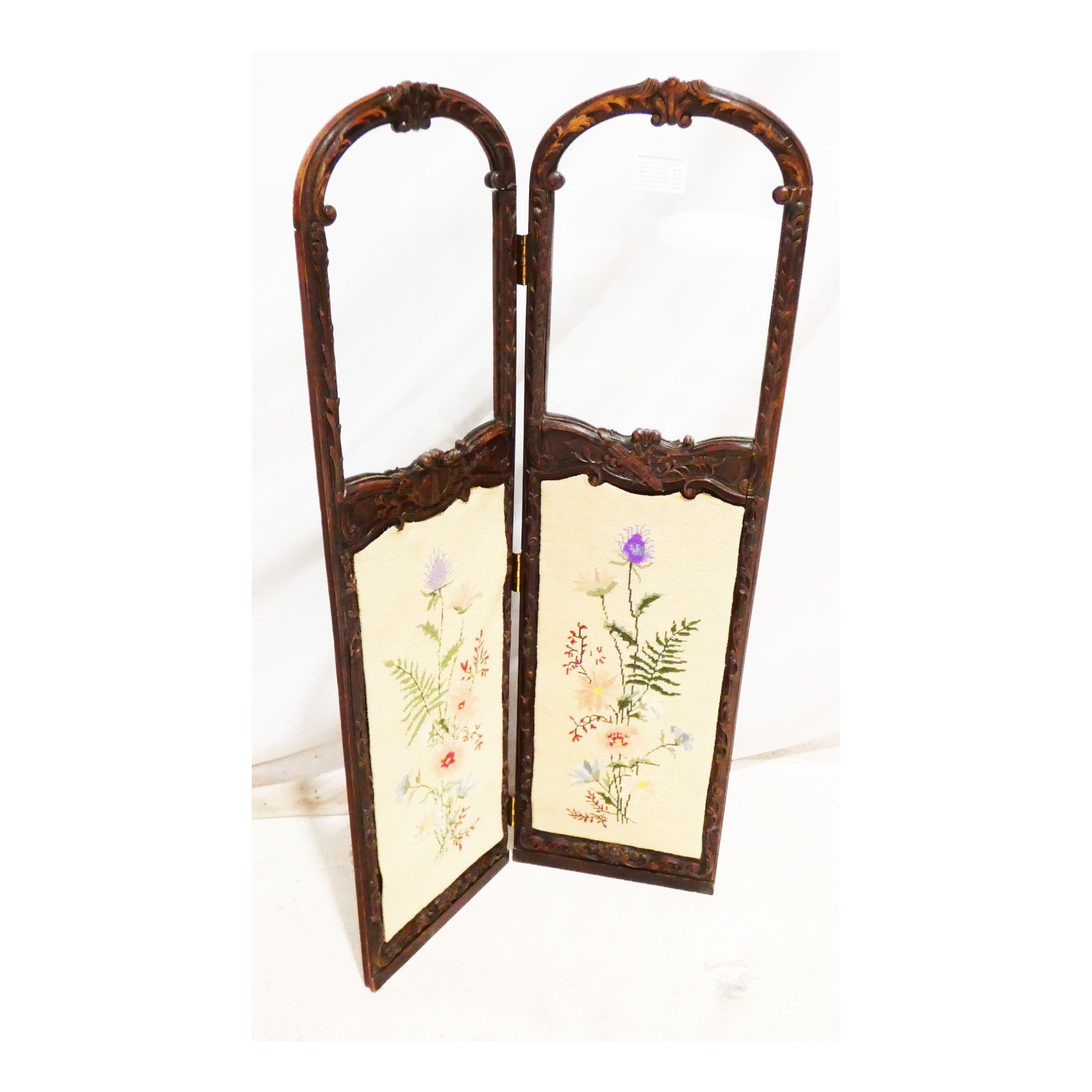 Small Carved Wooden Screen with 2 Glass Panels and Napoleon III Tapestry Small Carved Wooden Screen with 2 Glass Panels and Napoleon III Tapestry