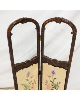 Small Carved Wooden Screen with 2 Glass Panels and Napoleon III Tapestry
