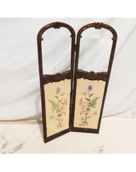 Small Carved Wooden Screen with 2 Glass Panels and Napoleon III Tapestry