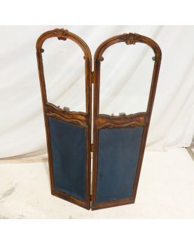 Small Carved Wooden Screen with 2 Glass Panels and Napoleon III Tapestry