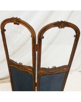 Small Carved Wooden Screen with 2 Glass Panels and Napoleon III Tapestry