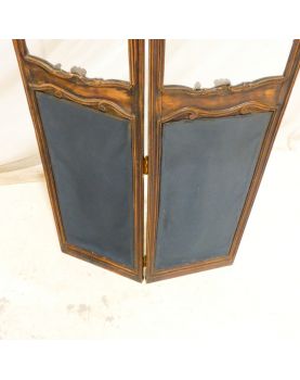 Small Carved Wooden Screen with 2 Glass Panels and Napoleon III Tapestry