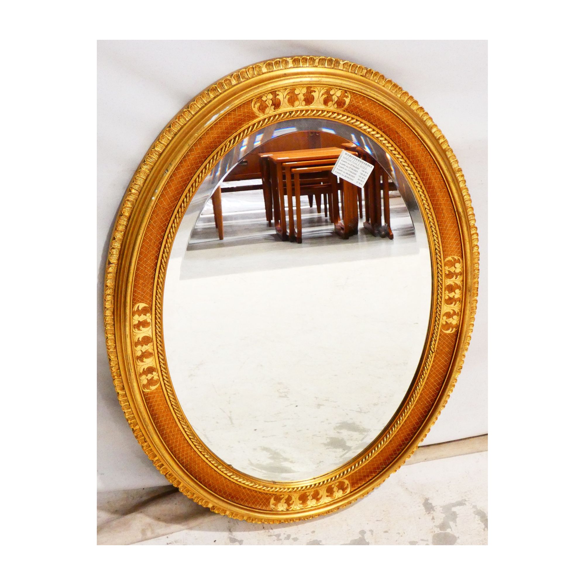 Oval Beveled Mirror with Molded Gold Frame Oval Beveled Mirror with Molded Gold Frame
