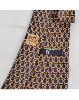 HERMES Horseshoe Decor Silk Tie