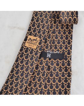 HERMES Horseshoe Decor Silk Tie