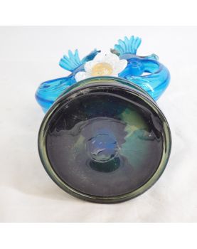 Large Subject Pair of Blue Birds in Blown Glass Attributed to Murano