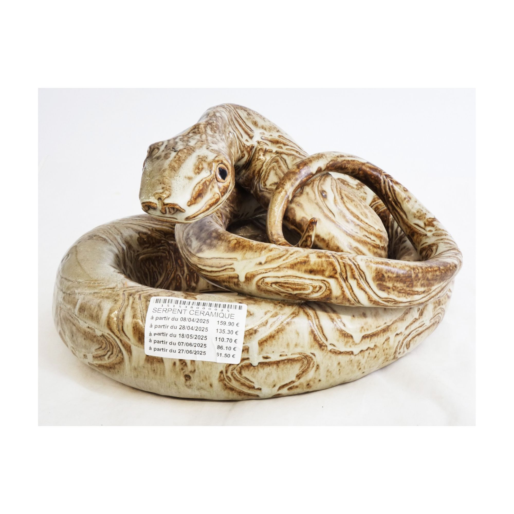 Serpent en Céramique Emaillé Beige 7 kilos Serpent en Céramique Emaillé Beige 7 kilos