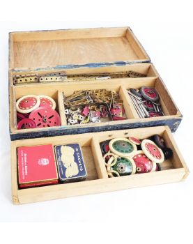 Ancienne Boîte de Jeu en Bois MECCANO