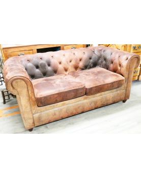 Chesterfield 2-Seater Brown Fabric Sofa
