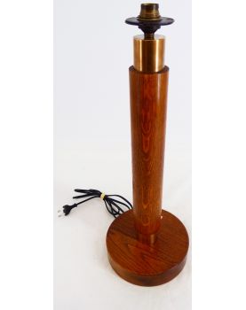 Lampe de Bureau Cylindrique en Teck et Anneaux de Laiton
