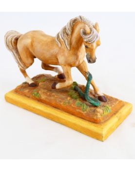 Horse and Snake Subject in Painted Spelter