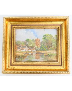 Petite Huile sur Toile Décor Au Château Cadre Doré