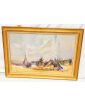Large Oil on Canvas Decor Boats at Low Tide Signed PODEVIN