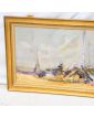 Large Oil on Canvas Decor Boats at Low Tide Signed PODEVIN