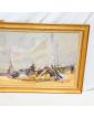 Large Oil on Canvas Decor Boats at Low Tide Signed PODEVIN