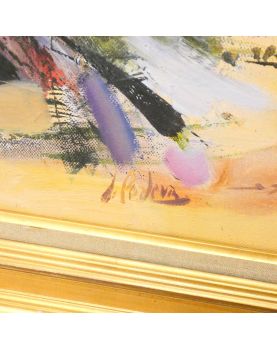 Large Oil on Canvas Decor Boats at Low Tide Signed PODEVIN