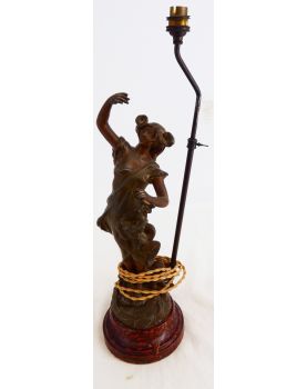 Lampe en Régule Style 1900 sur Socle en Bois