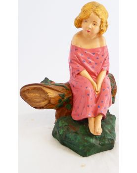 Sujet Fillette Assise en Terre Cuite Polychrome Michel PASCAL