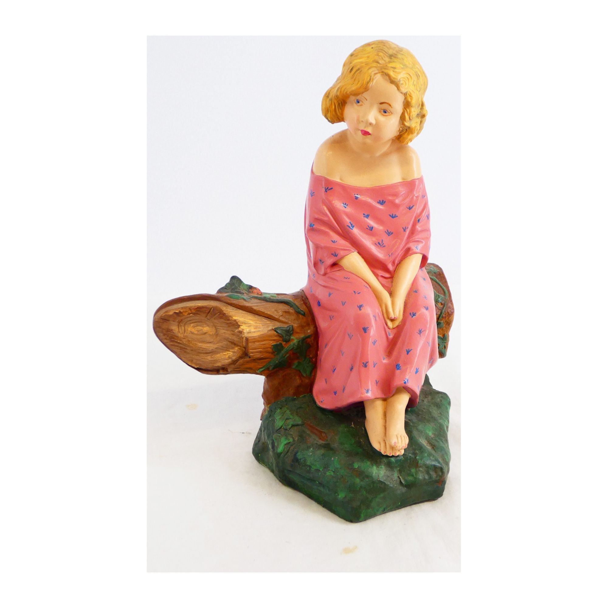 Sujet Fillette Assise en Terre Cuite Polychrome Michel PASCAL Sujet Fillette Assise en Terre Cuite Polychrome Michel PASCAL