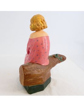 Sujet Fillette Assise en Terre Cuite Polychrome Michel PASCAL