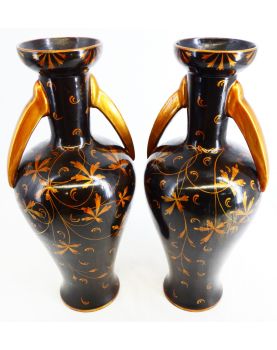 Paire de Vases en Céramique Doré Signé P. HEUZÉ