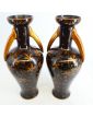 Paire de Vases en Céramique Doré Signé P. HEUZÉ