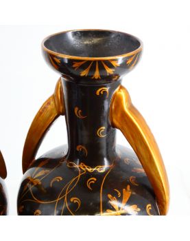 Paire de Vases en Céramique Doré Signé P. HEUZÉ