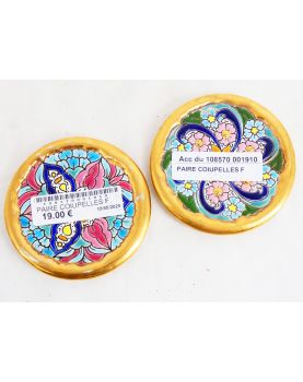 Paire de Dessous de Verres/Coupelles en Faïence Espagnol Décor Florale