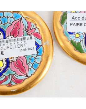 Paire de Dessous de Verres/Coupelles en Faïence Espagnol Décor Florale